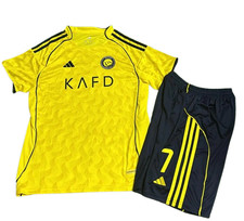 Addidas Cristiano Ronaldo Jersey & Shorts Soccer Kit Kids Yellow Black Al Nassr
