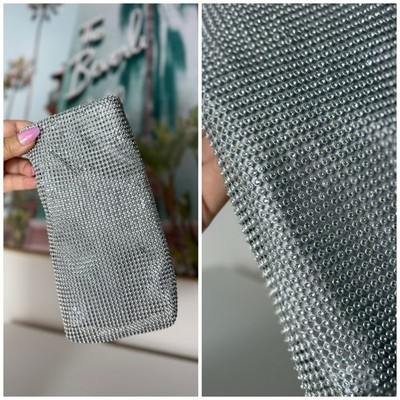 A New Day Silver Rhinestone Beaded Shiny Slim Rectangle Clutch Purse Wallet