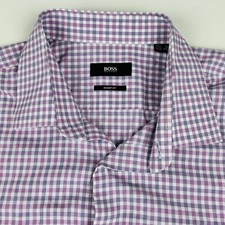 Hugo Boss Pink White Check Men Dress Shirt Sz 17.5 34/35 MSRP 125 Spread Collar