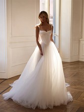 Simple Sweetheart Spaghetti Straps A-Line Wedding Dress Lace-Up Sweep Train