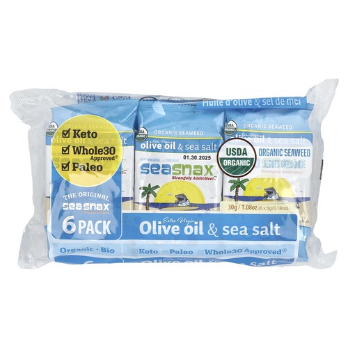 SeaSnax Organic Roasted Seaweed Snack 6 Pack 0 18 oz 5 g Each Cholesterol-Free,