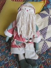 NEW   Christmas Patchwork Santa Mop Doll 15" by Sunset Stitchery