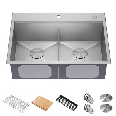 Kraus KWT302-30 Kore 30'' Drop In Double Basin Stainless Steel - Stainless Steel