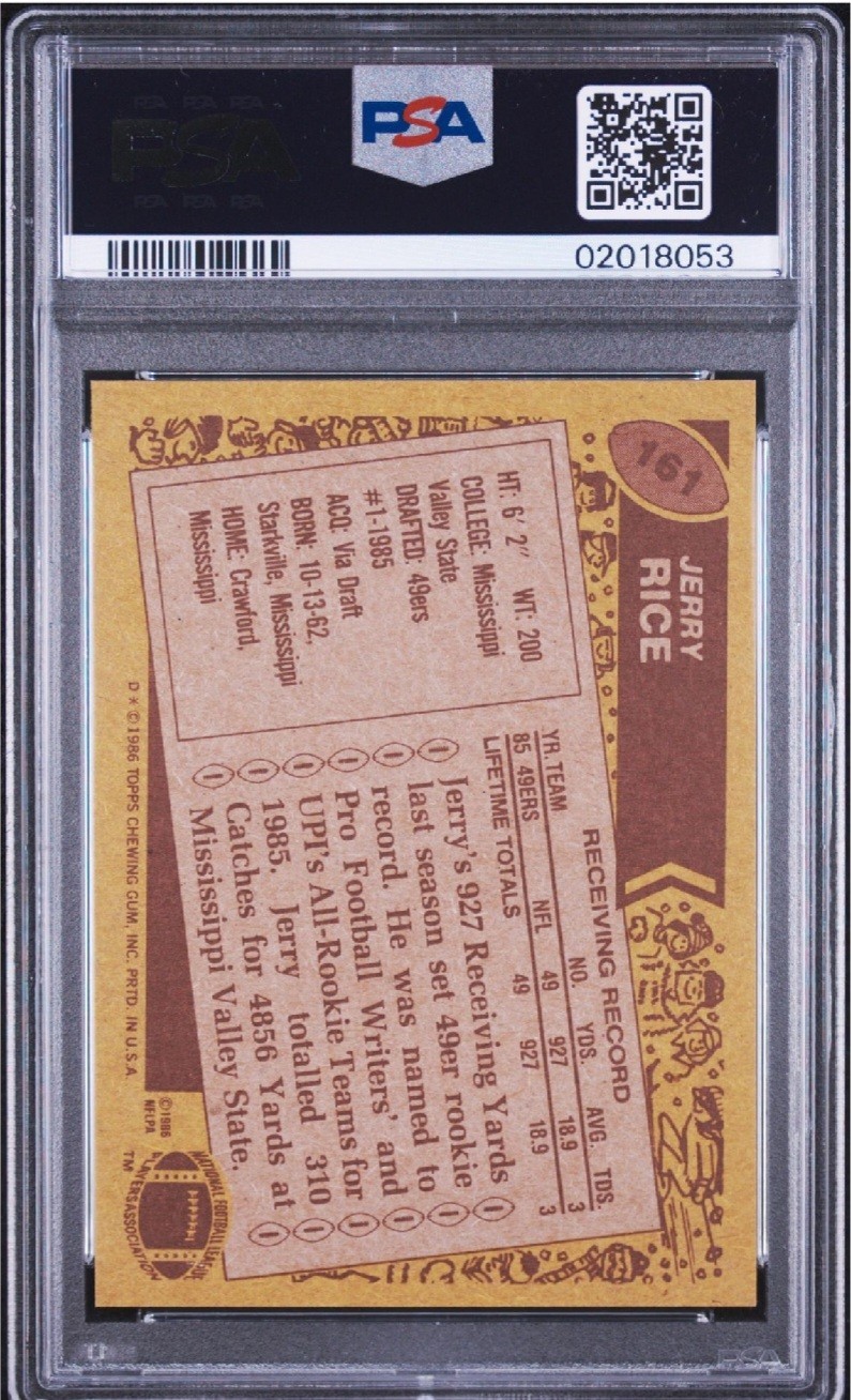 Jerry Rice 1986 Topps #161 PSA 9 Mint OC/RC HOF GOAT view 3