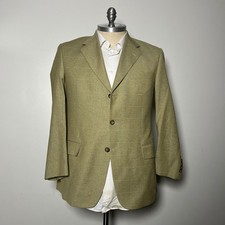 Paul Fredrick Blazer Mens 42R Olive Green Windowpane Wool 3-Button Sport Coat