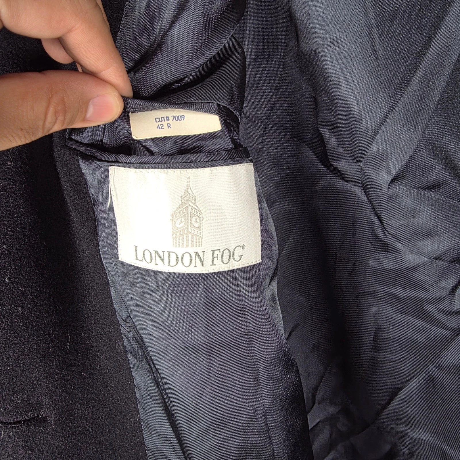 London Fog Mens Double Breasted Overcoat Black Size 42R Long Topcoat Lined image 4