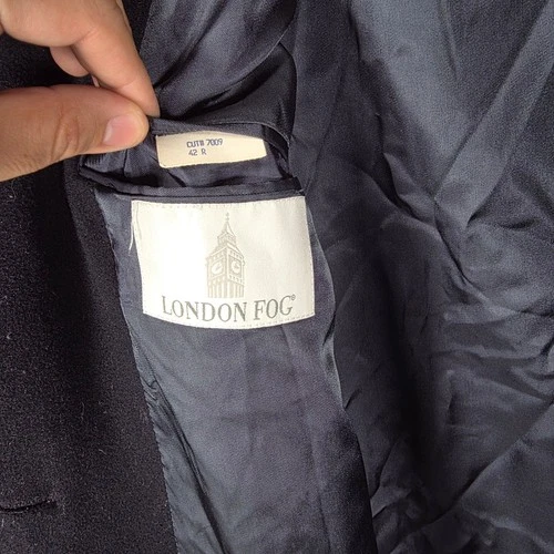 London Fog Mens Double Breasted Overcoat Black Size 42R Long Topcoat Lined image 4