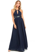 Lulus Days Gown By Lulus Navy Blue Beaded Maxi Dress Size Small NWT