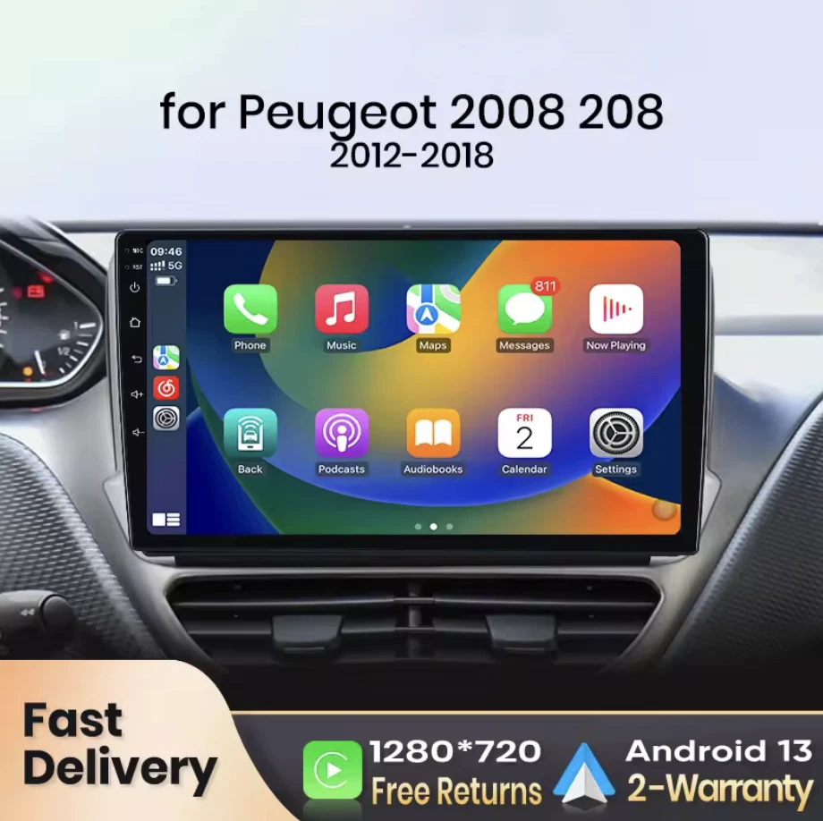 JUNSUN Autoradio Android 14 Wireless CarPlay per Peugeot 208 2008 (2012–2018) GPS WiFi