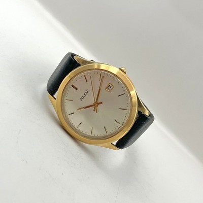 Pulsar by Seiko Date Dress Watch V722-X036 Gold 34mm Mens