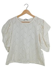ZARA Damen Bluse Häkel-Shirt Puffärmel Lochmuster Weiß Gr. L