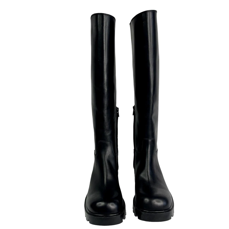 Bottega Veneta Strut Leather Knee High Boots Black Chunky Rubber Lug Sole 38.5 - Image 3 of 4