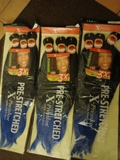 3P24.Blk w/Blue Tips. Lot of 3. Outre X-Pression. Pre-stretched. 100 Kanekalon