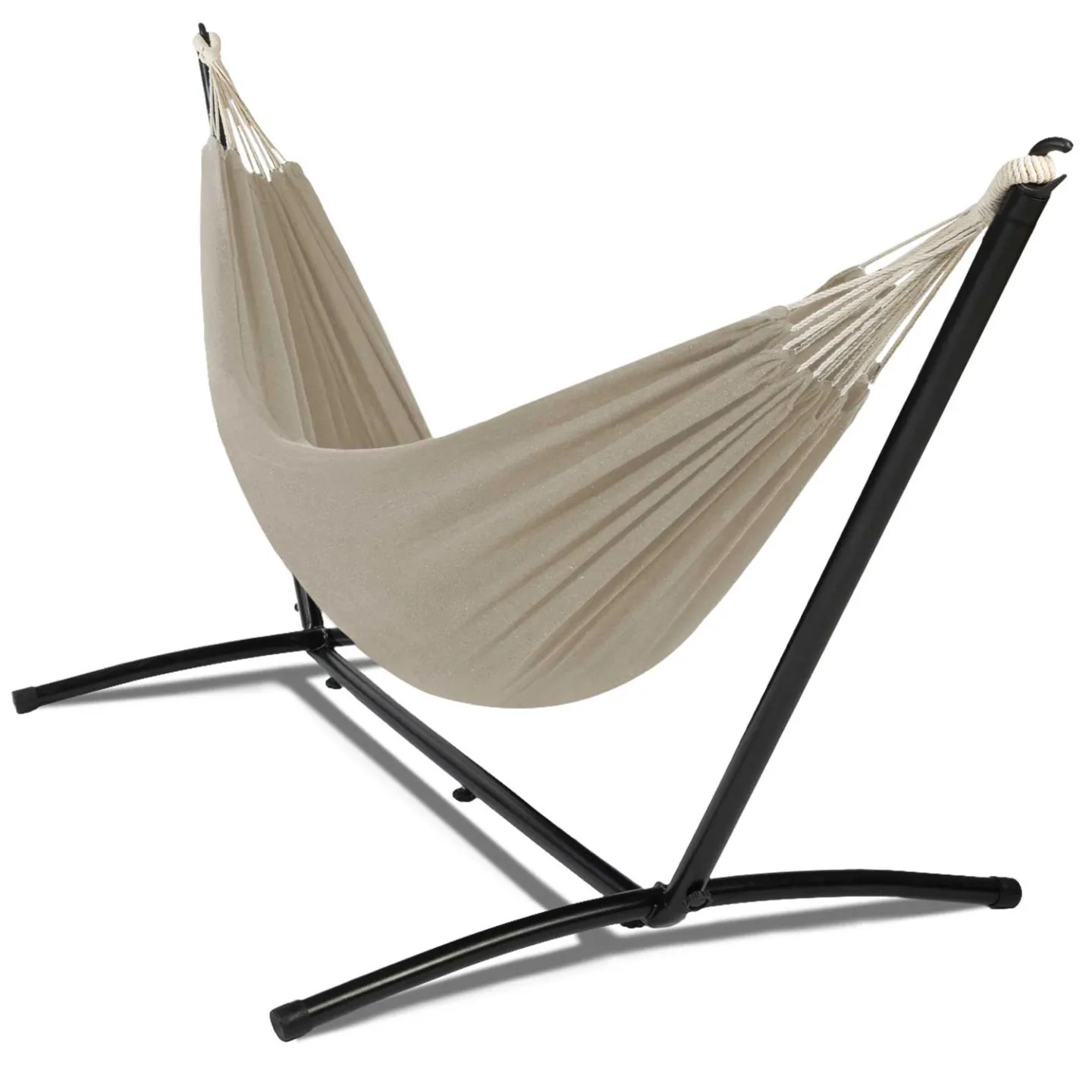 Hamac avec support métal noir et toile taupe de jardin 200x150 cm