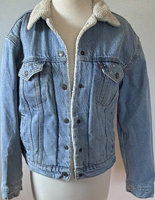 Levi's Women's Trucker Jacket Blue Sherpa Lined Button Pockets Size M