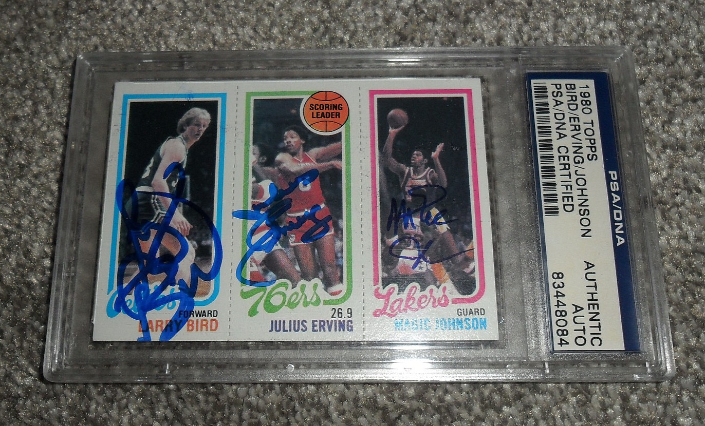 1980 Topps Bird Magic Erving HOF RC AUTO PSA/DNA SIGNED AUTHENTIC & CGC JORDAN 8 view 2
