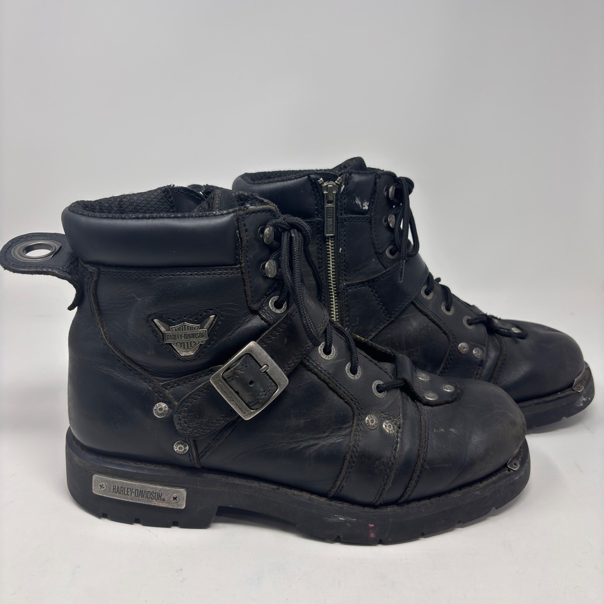 和*ー様 Harley-Davidson ブラック レザーブーツ Harley-Davidson Brake Buckle Leather Motorcycle Boots Black Side