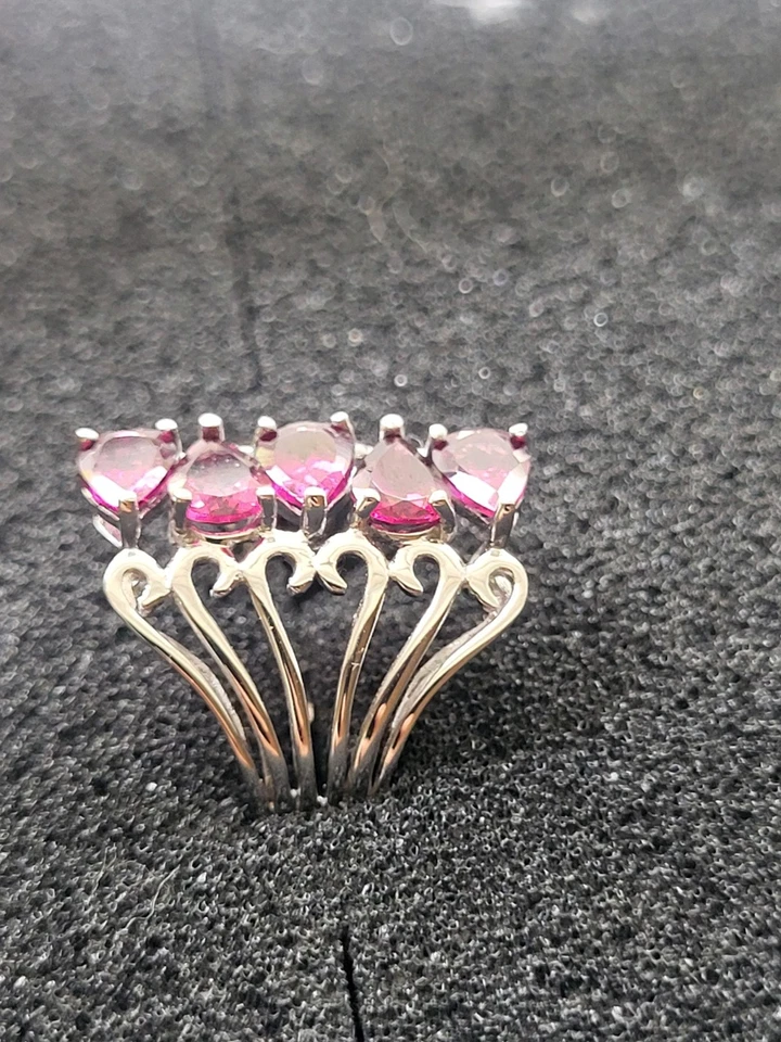 Anillo Frambuesa Granate Rodolita Rodio Sobre Plata de Ley 2.38ctw, Talla 6 Foto 3 de 4