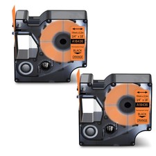 2PK Black on Orange 18436 VinylL Label Tape 3/4"x18' for Dymo Rhino 5000 6000