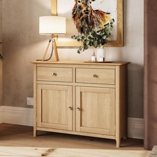 Sideboard Natural Oak Veneer 2 Doors 2 Drawers Storage Cupboard
