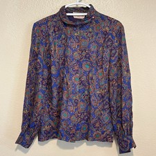 Vtg 90s Pendleton Sophisticates Wizard Blouse Blue Purple Green Paisley 10P