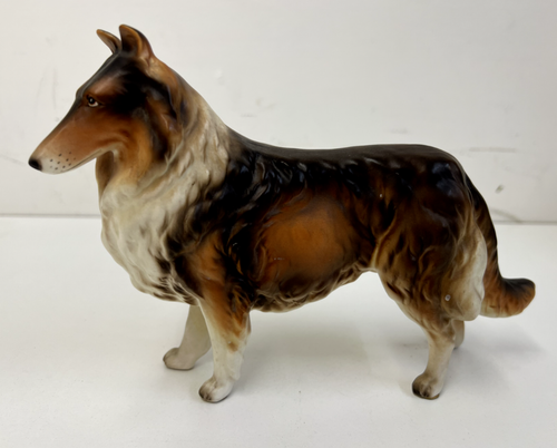 Vintage Standing Collie Dog Figurine Hand-Painted Ceramic Japan Large Lassie