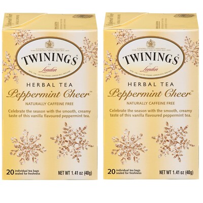 Twinings Tea PEPPERMINT CHEER Herbal Caffeine Free (2 Box of 20 Bags) 