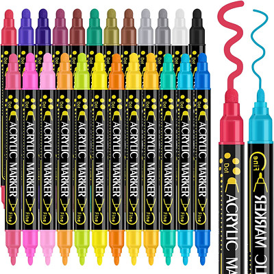 24 Colors Dual Tip Acrylic Paint Pens Markers, Premium Acrylic Paint Pens for Wo