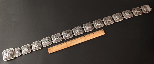 Vintage 900 Silver Cambodian Southeast Asian Astrological Zodiac Animals Belt