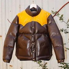 Men's Puffer Jacket Real Lambskin Leather Quilted Bomber Jacket - Dual Coat