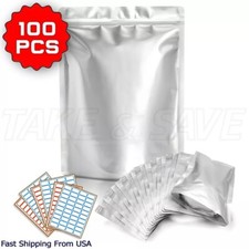 100 PCS, One Quart Mylar Bag, 7.4 Mil Thick, 7"x10" Airtight Vacuum Sealing Bags