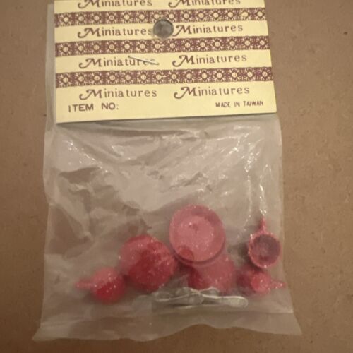 Miniature Dollhouse KITCHEN Ware, Red & White (Enamel) NOS DINING SET 1/12 Scale