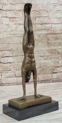 Genuine Bronze Sculpture Fransisci Hot Cast Male Gymnast Hand Stand Art Gift NR
