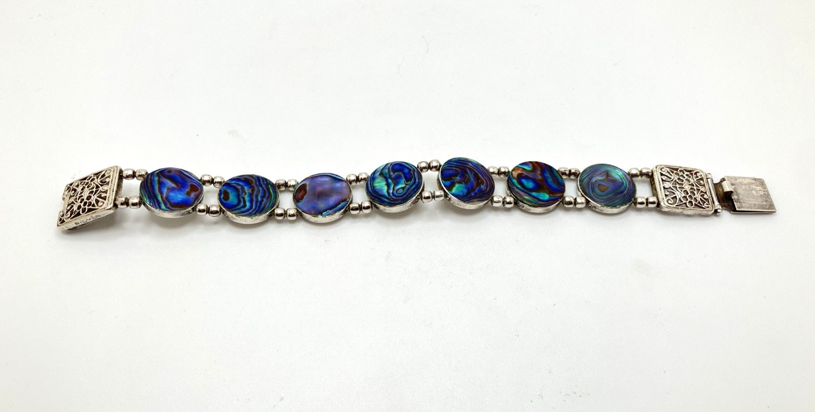 Abalone Shell Panel Link German Silver Bracelet 7… - image 7