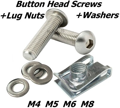 M4 M5 M6 M8 Knopfkopfschrauben mit Schornstein Lug Nuts & Scheiben Panel Fix Clips