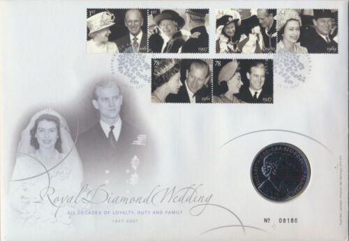 Great Britain: 2007 Queen Elizabeth II QEII Royal Diamond Wedding £5 PNC - Picture 1 of 1
