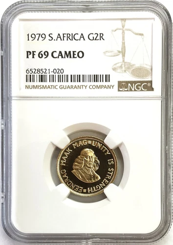 1979 GOLD SOUTH AFRICA PROOF 2 RAND JAN VAN RIEBEECK COIN NGC PROOF 69 CAMEO