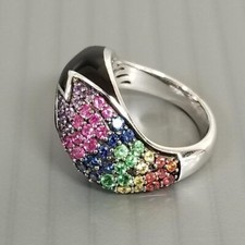 Sz6 Black Onyx Colored Stones Statement Ring Set in 925 Sterling Silver