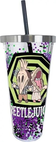 Spoontiques Beetlejuice Adam & Barbara Glitter Cup w/Straw - 第 1/1 張圖片