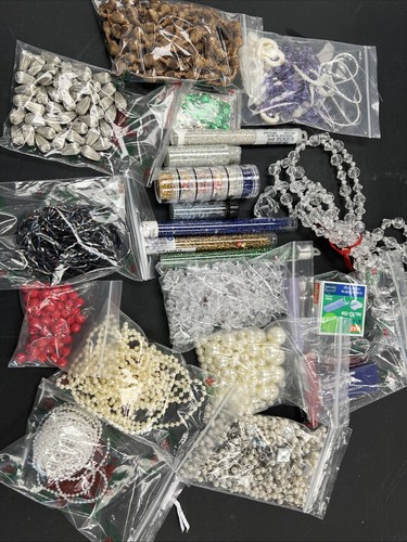 2 Lb Craft Bead Grab Bag Small Crystal, Wood, Tiny Stapler, Sequins, Faux Pearl