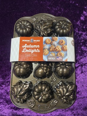 Nordic Ware Autumn Delights 2 Cups Cakelet Baking Tray Pinecone Pumpkin Leaves