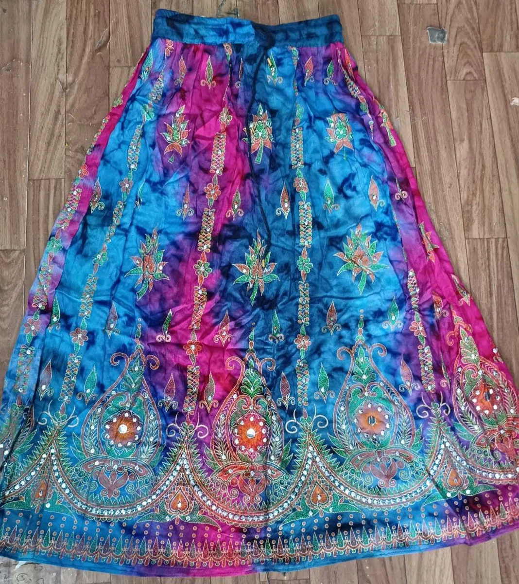 Indian Womens Crinkle Sequined Multicolor Tie Dye Gypsy Long Fancy