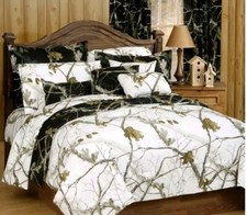 Realtree Indoors Snow Camo Twin Sheets Set, White Camouflage Bedding - New