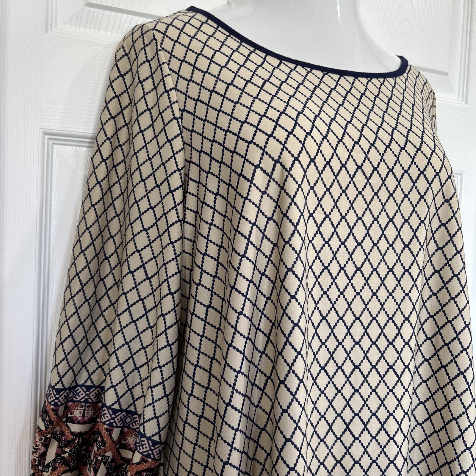 Emerald Stretch Tunic Blouse Trellis Geometric Print Top Women's Plus Size 2X