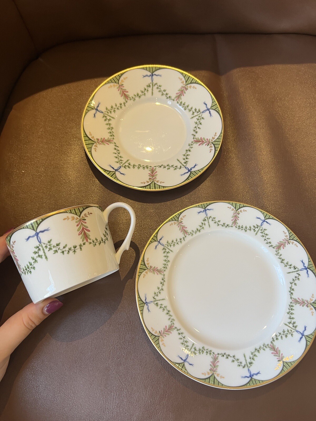 VINTAGE Raynaud Limoges Porcelain Festivities Cup & Saucer & Pastry Plate France