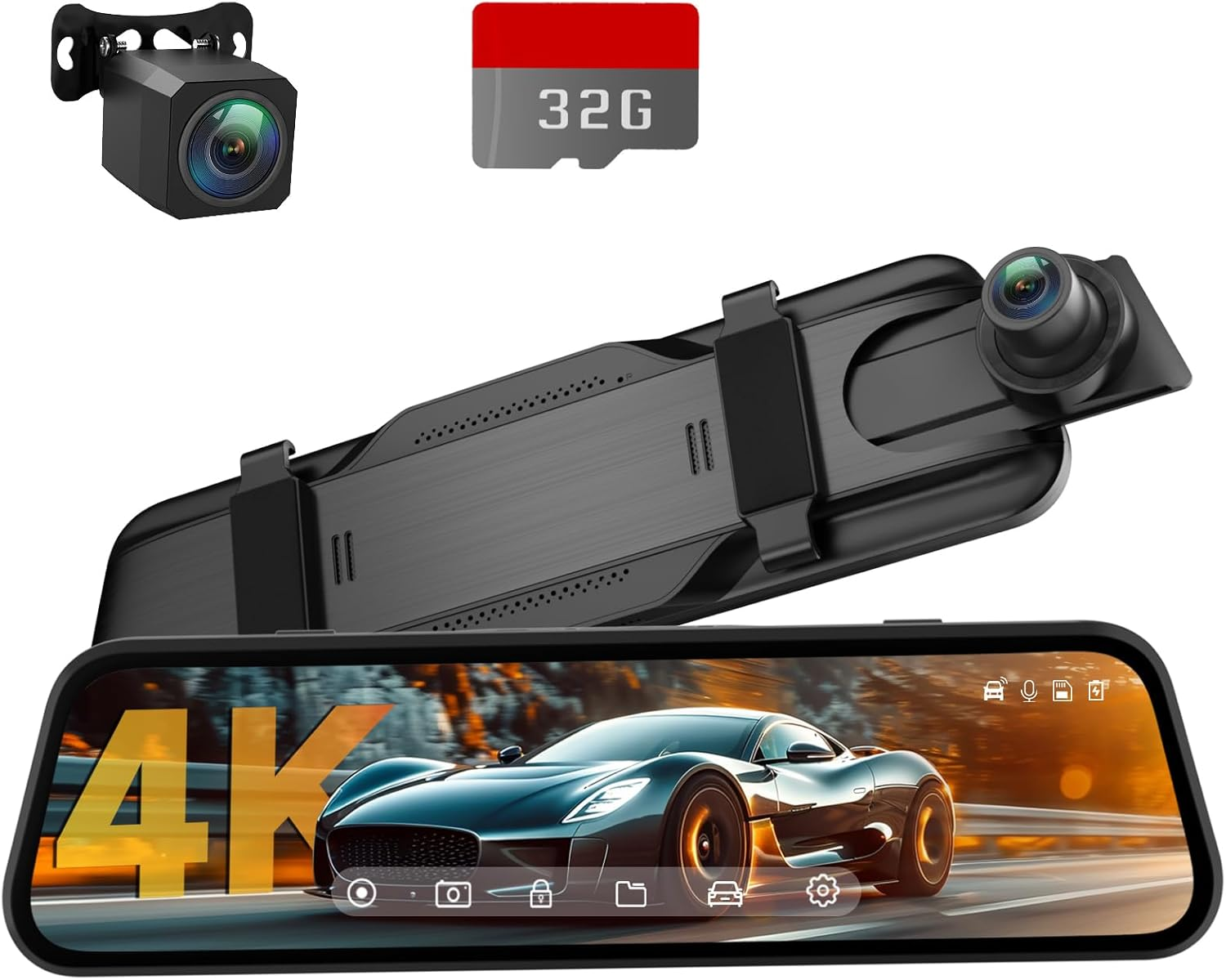 4K Rear View Mirror Camera, 10'' Mirror Dash Cam with 1080P Rear Camera, Dash Ca