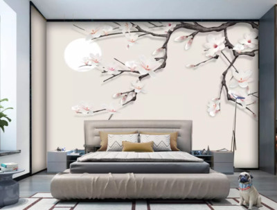 3D Branch Moon ZHU2959 Wallpaper Wall Mural Print Removable Self-adhesive Amy