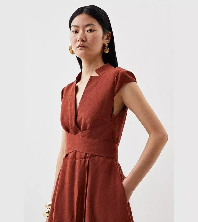 Karen Millen V Neck Wrap Detail Woven Midi Dress Size UK 6 RRP £299 Sold Out image 4