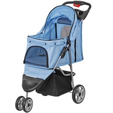 3-Wheels Foldable Pet Stroller Dog Cat Carrier Trolley Cart with Cup Holder Blue