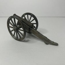 Vintage Brass and Cast Iron Miniature Field Cannon 4  Long bent Wheel See Photo